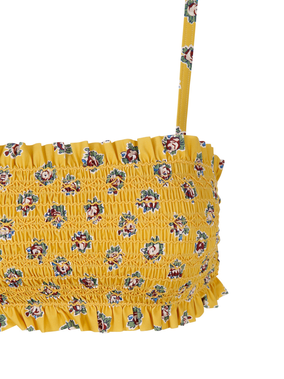 Tory Burch Costa Shirred Floral-print Bikini Top In Yellow