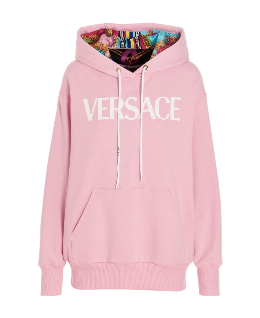 Versace Panelled Print Hooded Sweatshirt In Pink