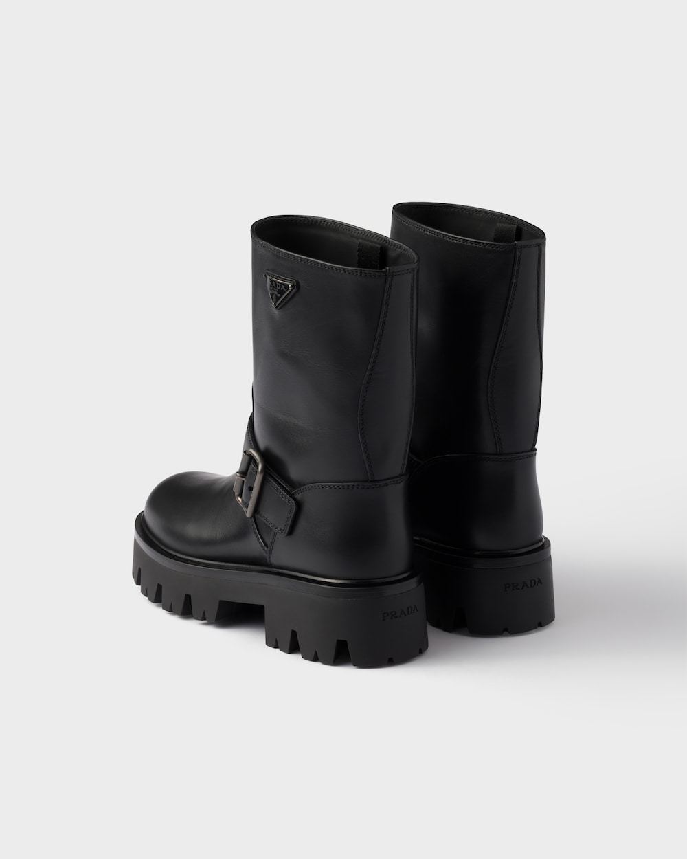 Prada Mid-calf Chunky Sole Round Toe Boots In Black
