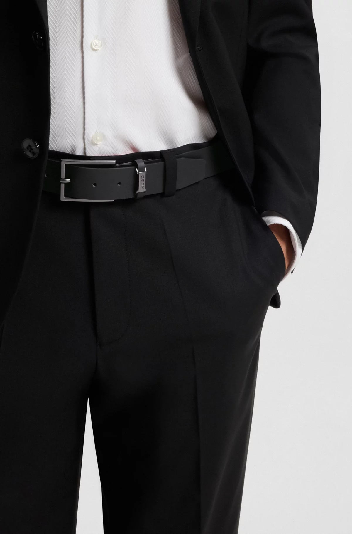 Hugo Boss Leather Belt With Logo Plaque Buckle In Black