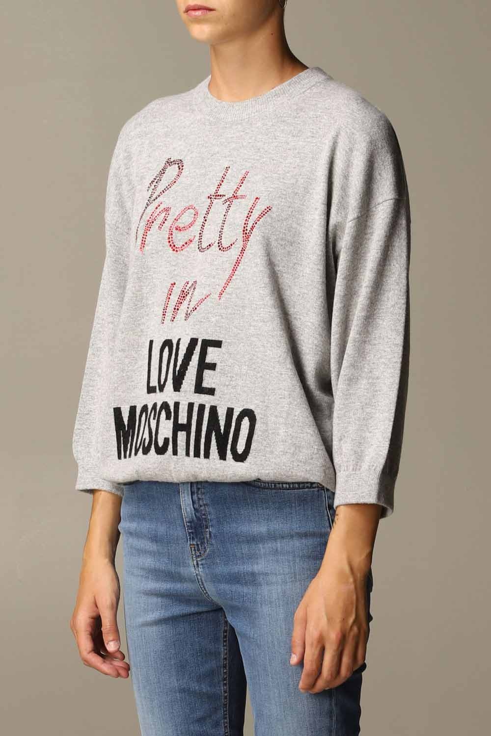 Moschino Crystal Inlaid Logo Pullover In Gray