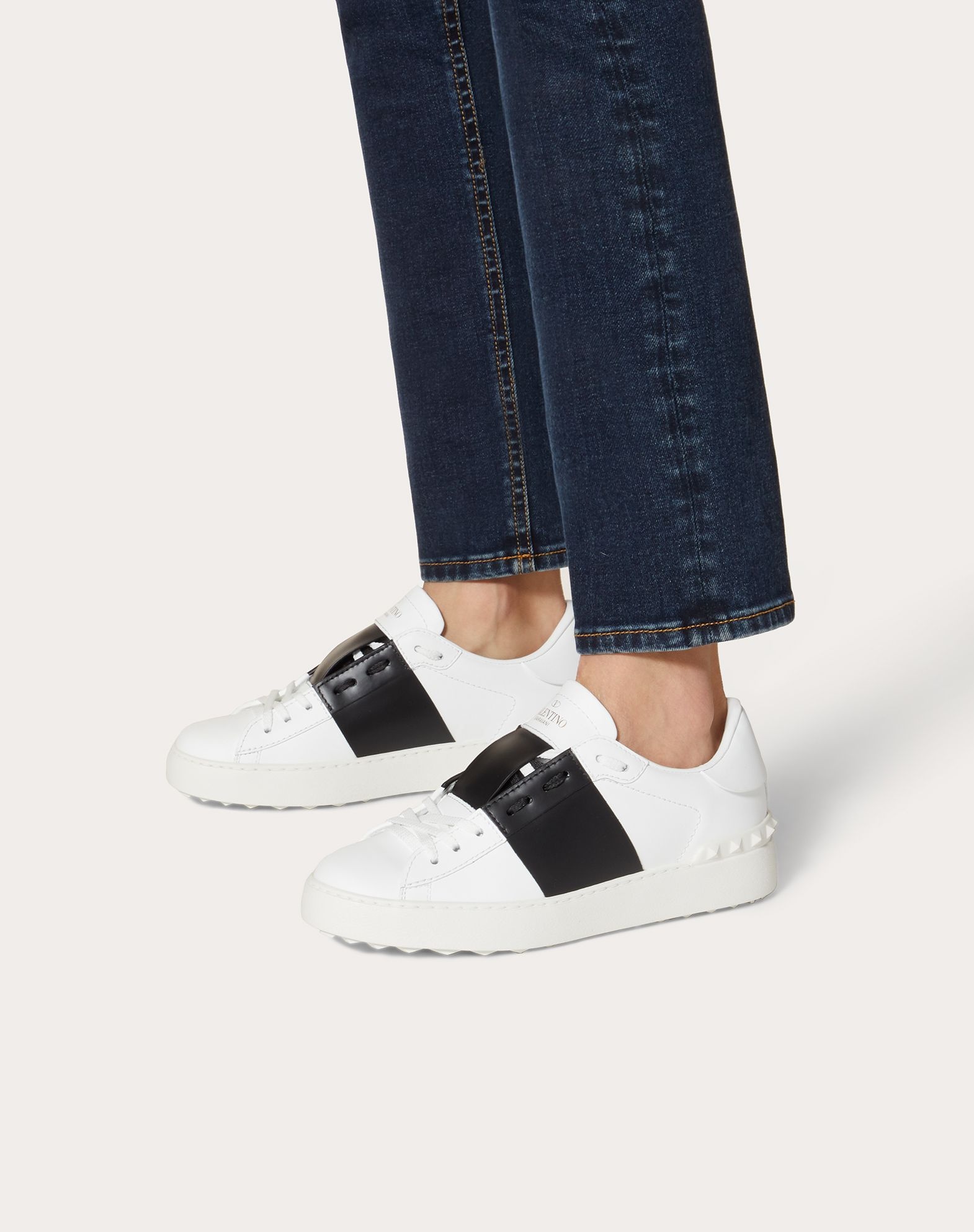 Valentino Garavani Valentino Calfskin Sneakers With Contrasting Bands And Rubber Studs In White