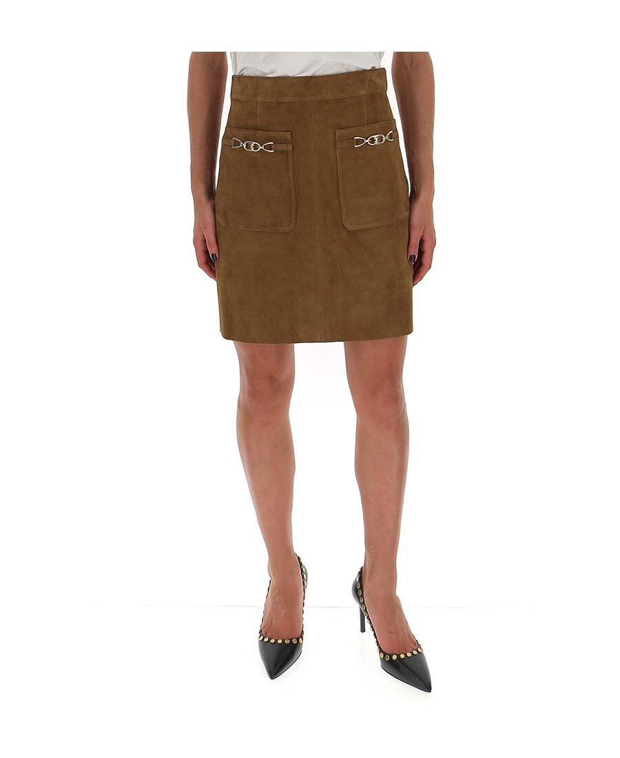 Celine Mini Skirt Signature In Suede In Brown