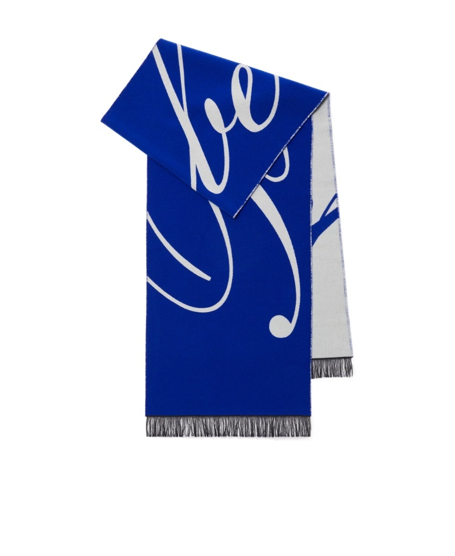 Burberry Logo Intarsia-knit Wool-blend Scarf In Blue