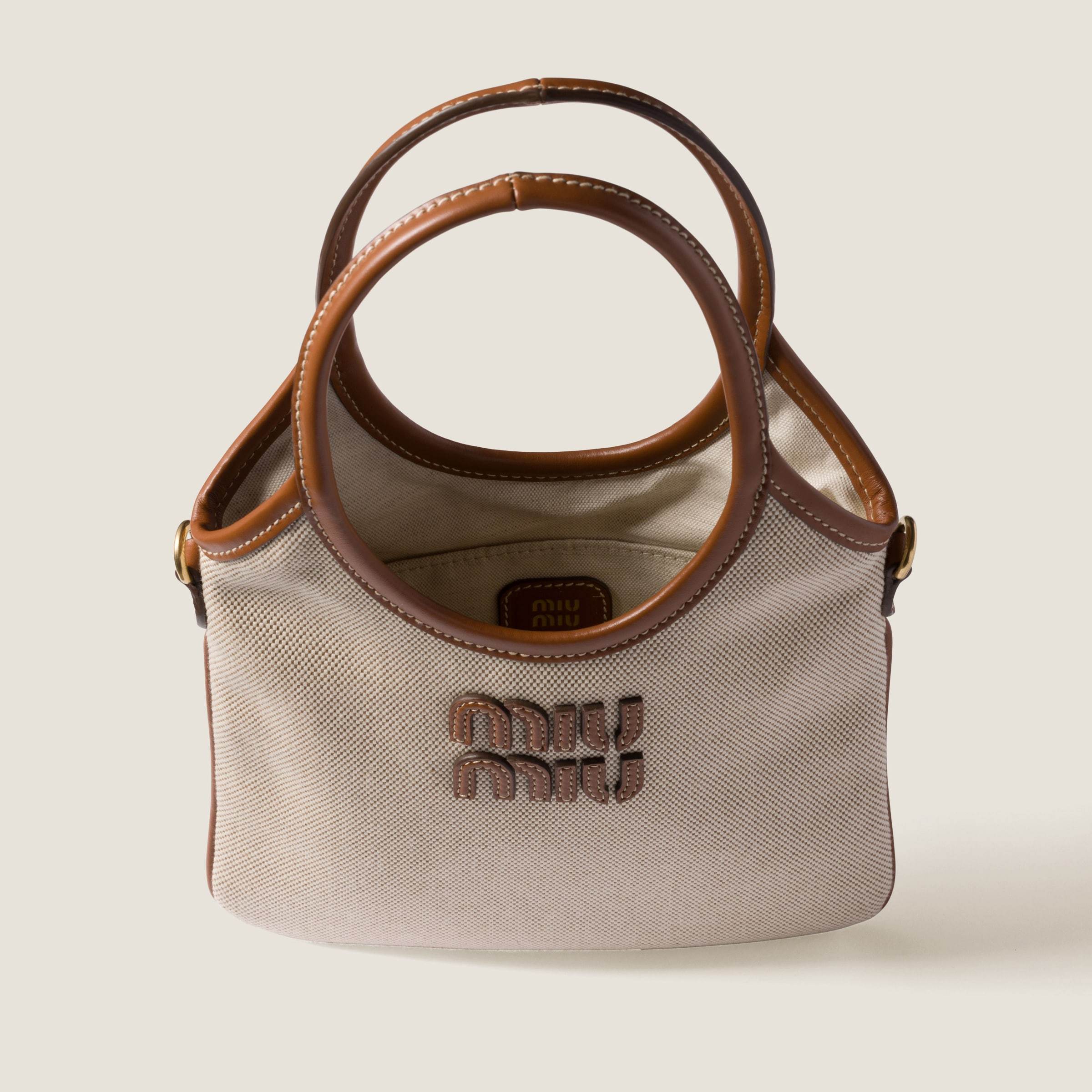 MIU MIU IVY CANVAS AND LEATHER BAG