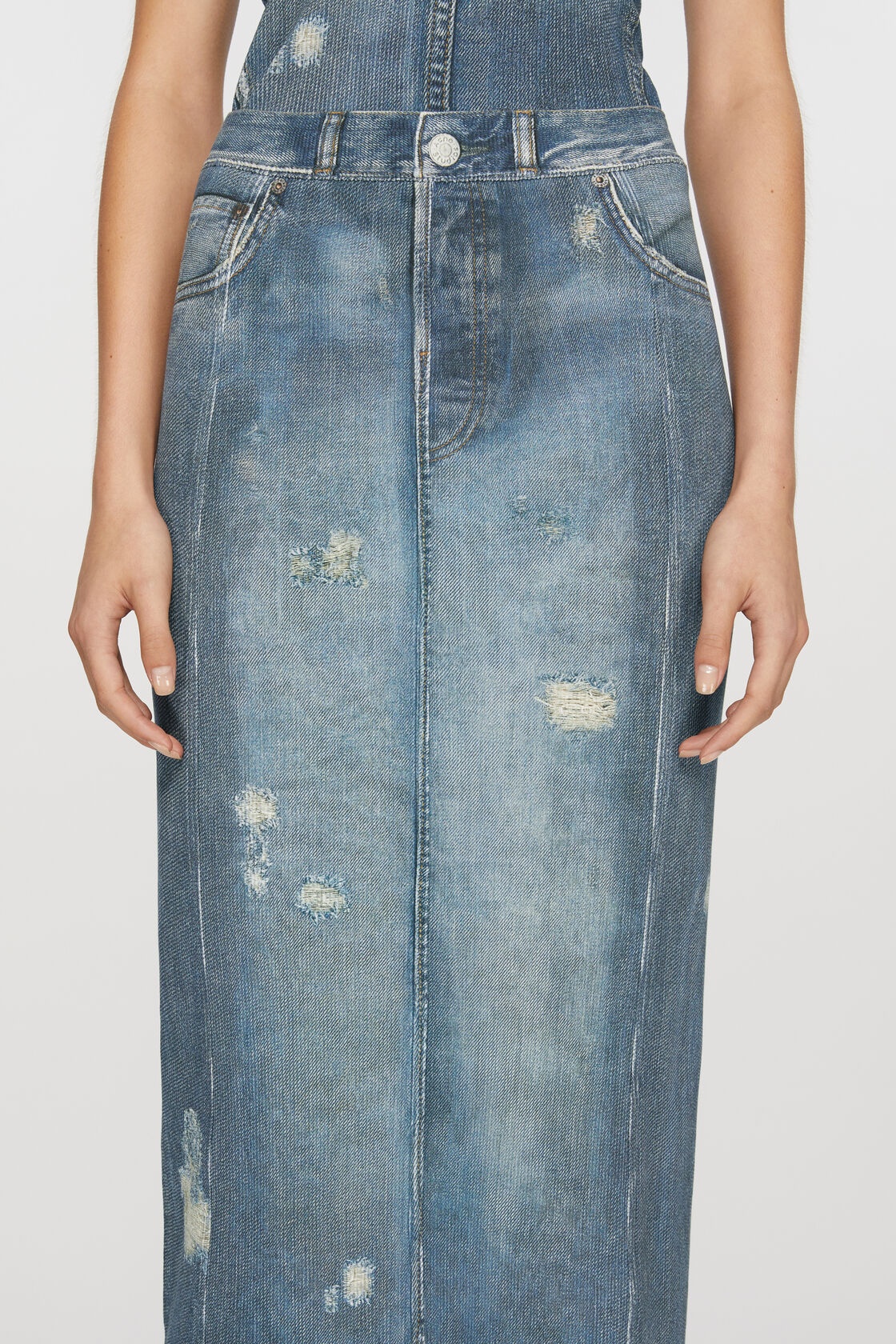 Acne Studios Rib Cotton Print Skirt In Denim Blue