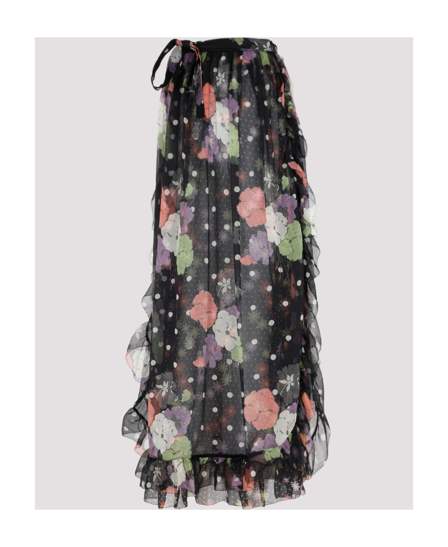 Shop Etro Floral-print Ruffled Midi Skirt In Black