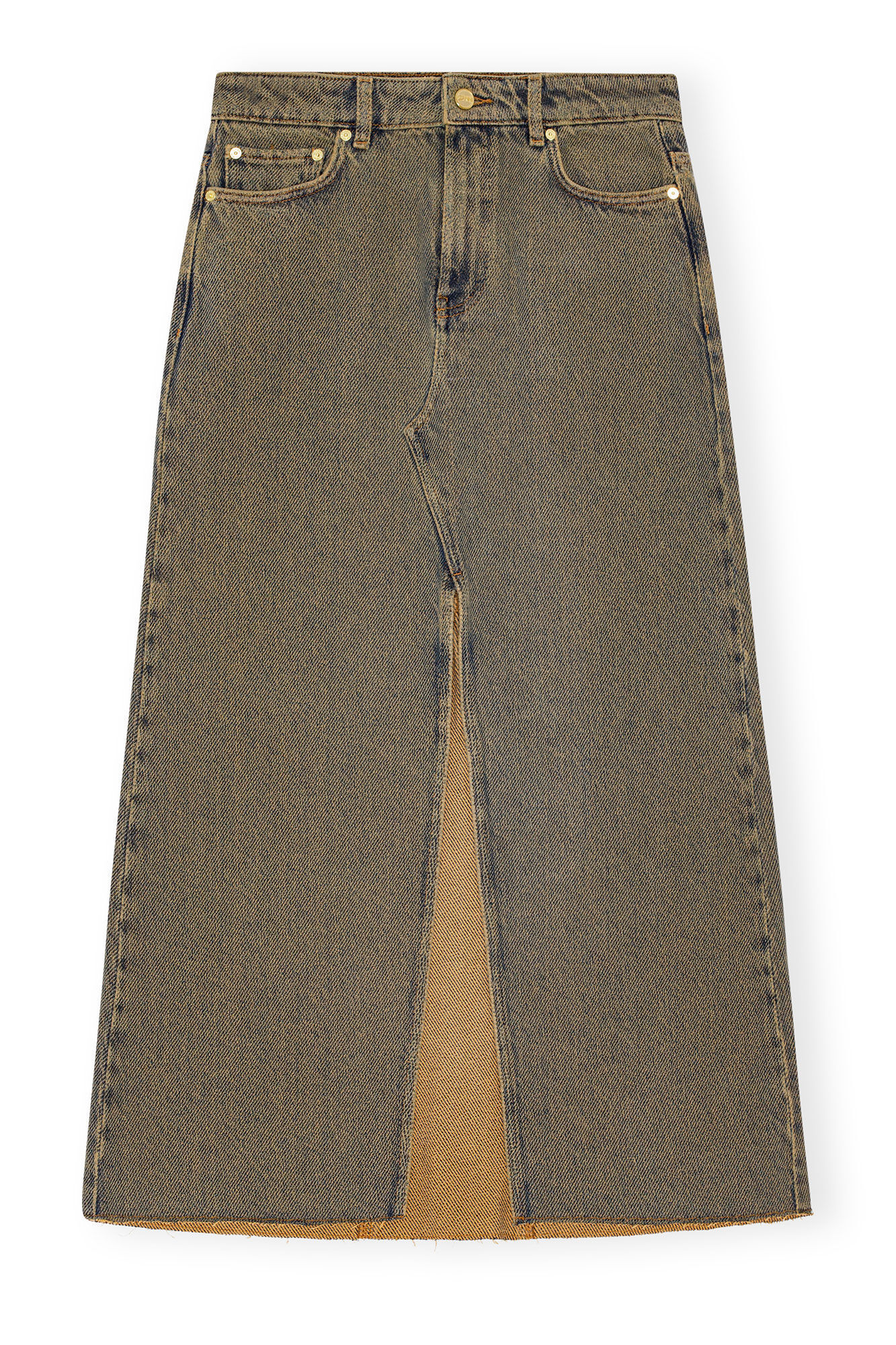 Ganni Maxi Grey Skirts With Slit At The Front In Denim Woman In Green
