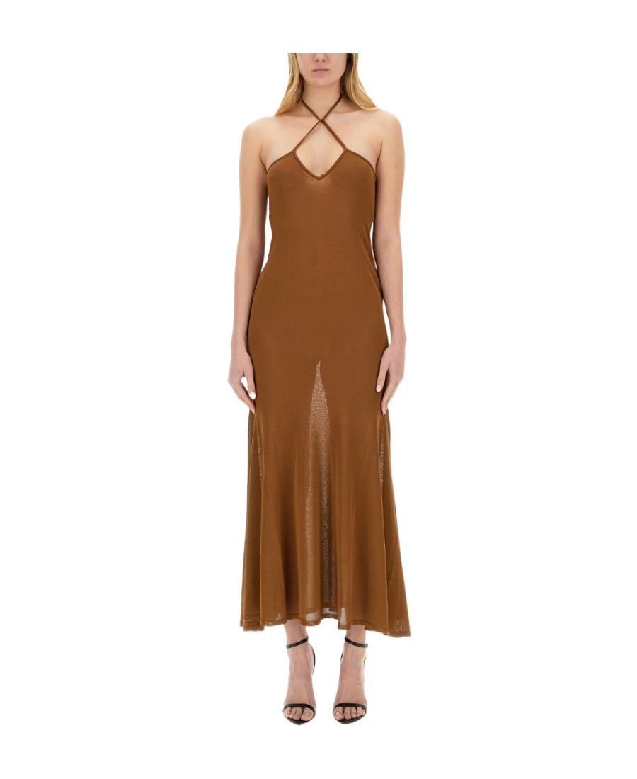 Shop Tom Ford Halterneck Flared Maxi Dress In Brown