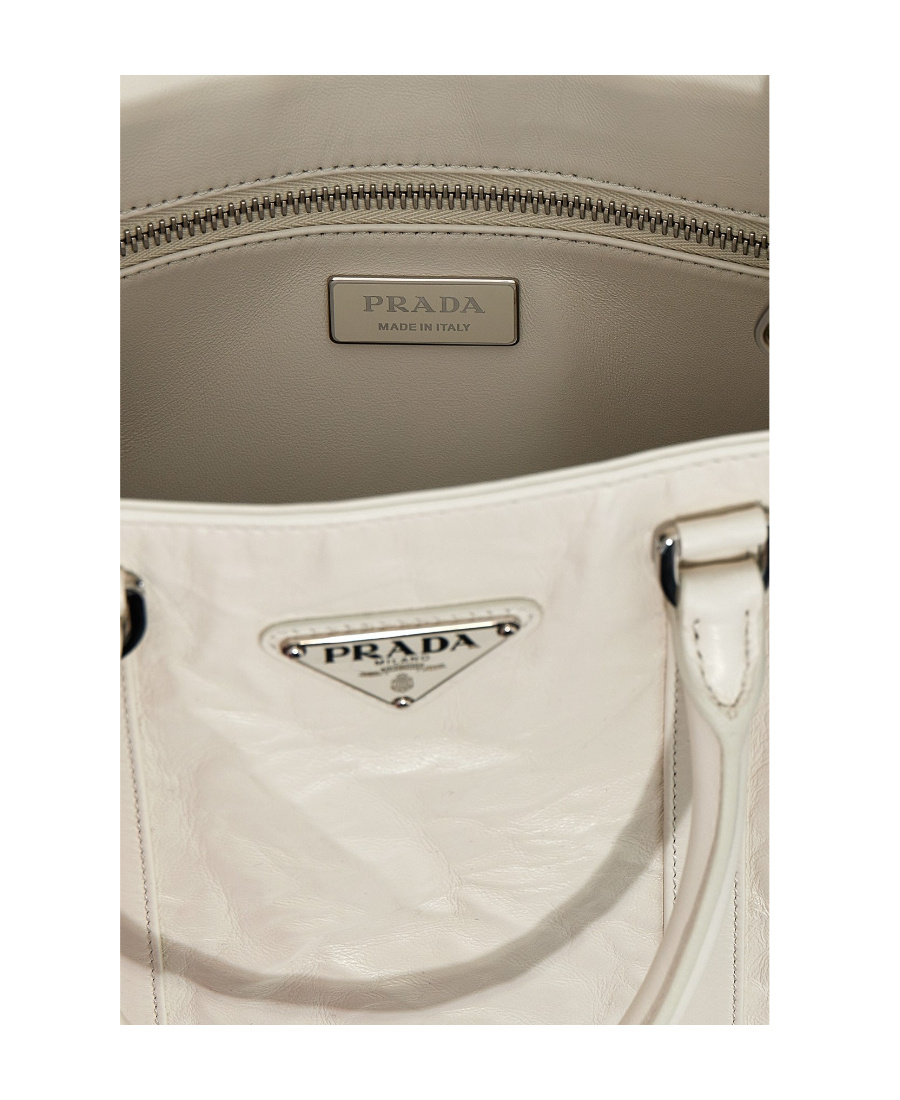Prada Antique Nappa Leather Tote Bag In White