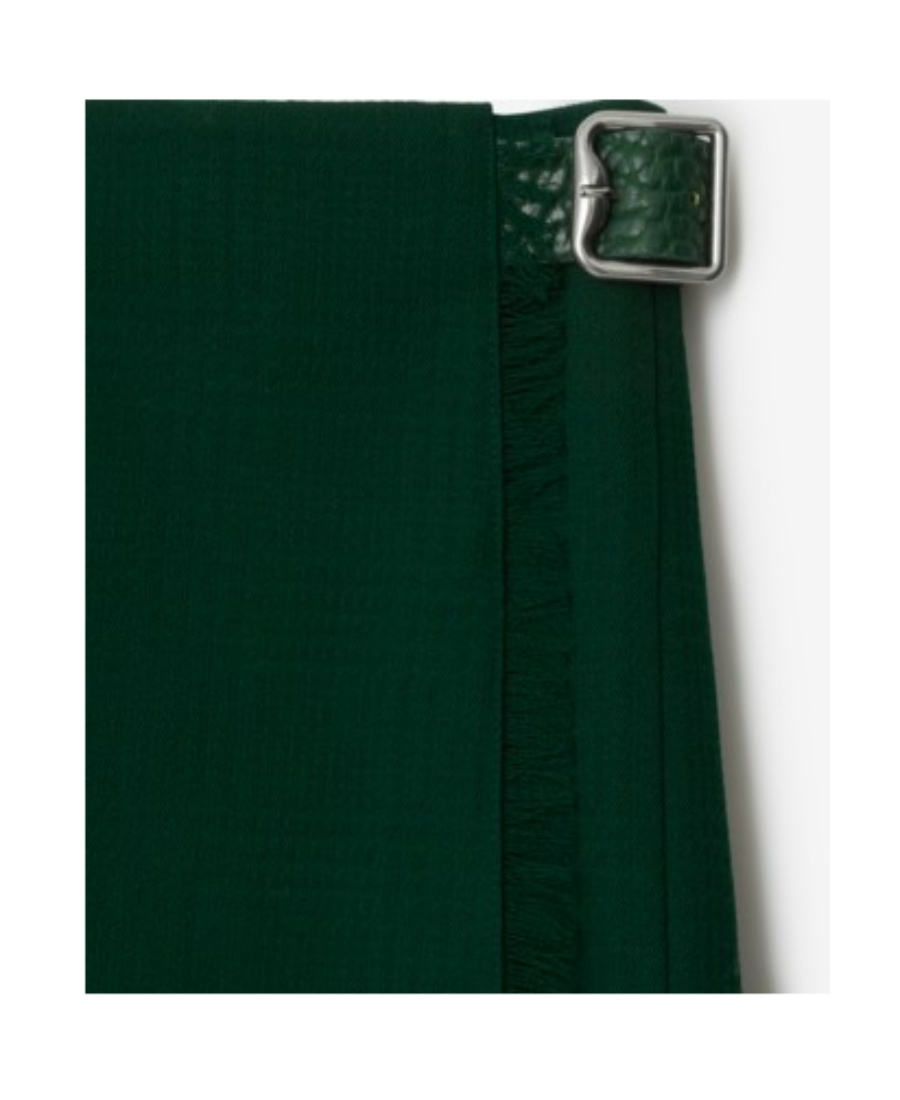 Shop Burberry Frayed-edge Wool Pleated Skirt In Green