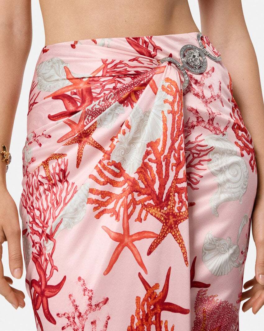 Versace Sea Life-print Midi Skirt In Pink