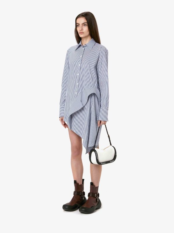 Jw Anderson Deconstructed Asymmetric Stripe Cotton Blend Button-up Shirt In Blue