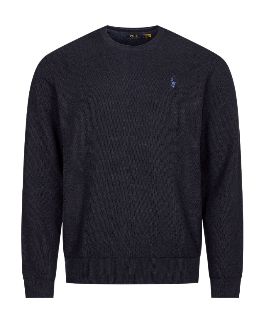 Polo Ralph Lauren Blue Crewneck Sweater With Pony Logo Embroidered On The Front In Black