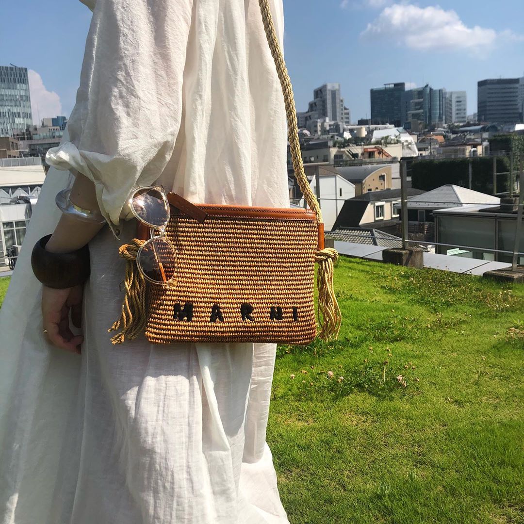 Marni Logo-embroidered Shoulder Bag In Brown