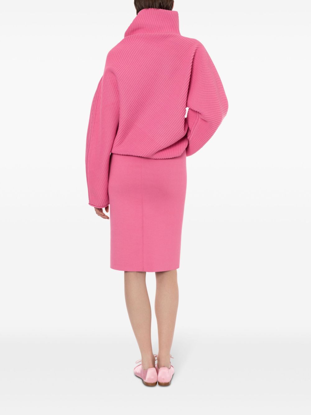 Philosophy Di Lorenzo Serafini Midi Pink Skirt With Elastic Waistband In Ribbed Fabric Woman In Pink