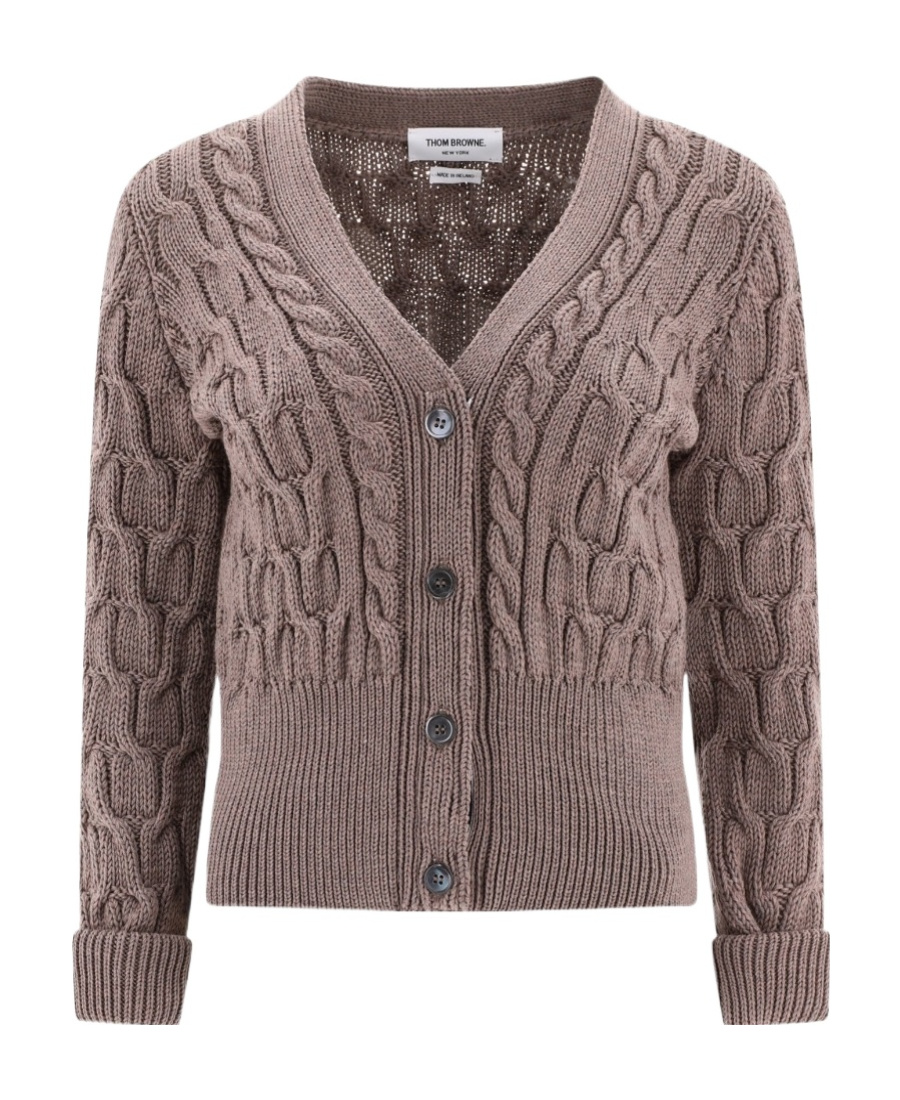 Thom Browne Crisscross Cable-knit Cardigan In Gray