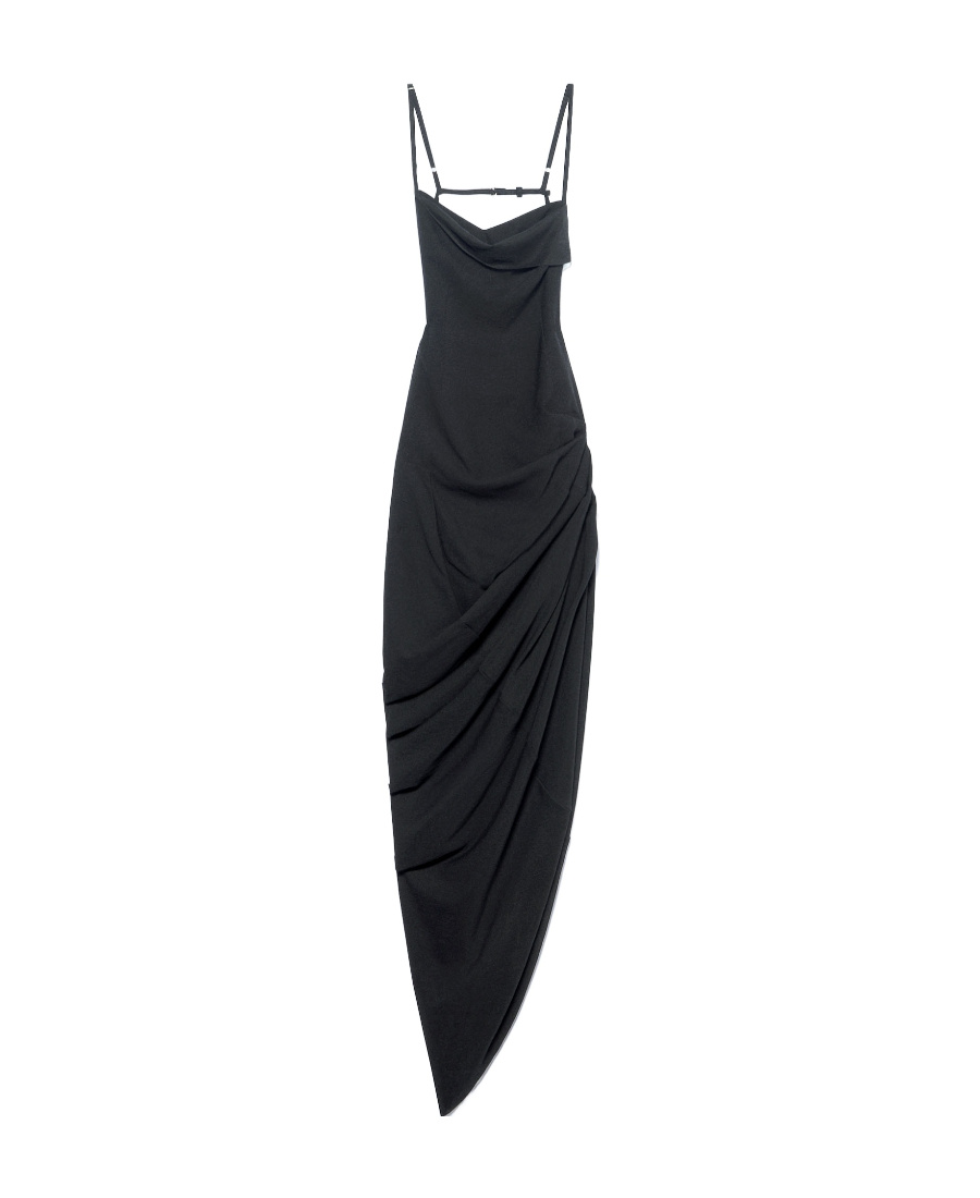 Jacquemus Saudade Asymmetric Ruched Dress In Black
