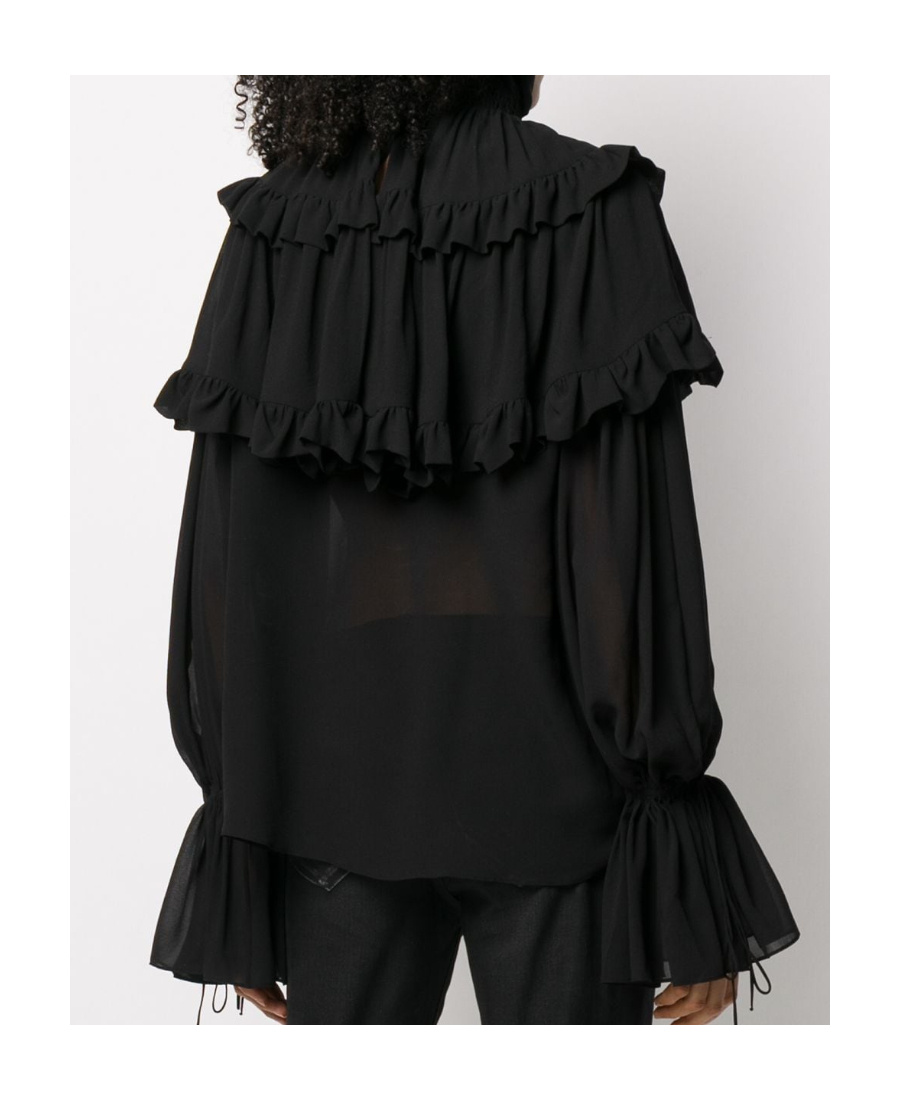 Saint Laurent Tiered Ruffle Blouse In Black