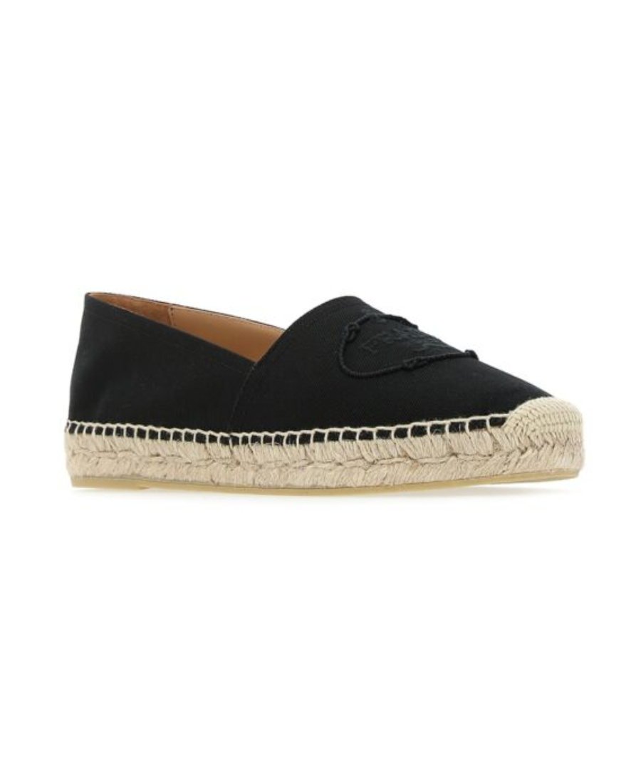 Prada Embroidered Logo Espadrilles In Black