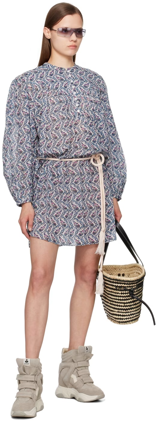 Shop Isabel Marant Étoile Kildi Floral-printed Belted Dress In Gray