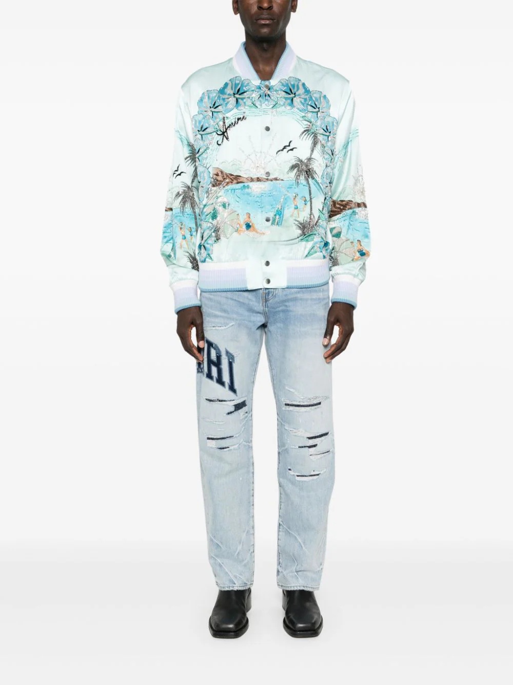 Amiri Varsity Logo Repair Mid-rise Straight-leg Jeans In Blue