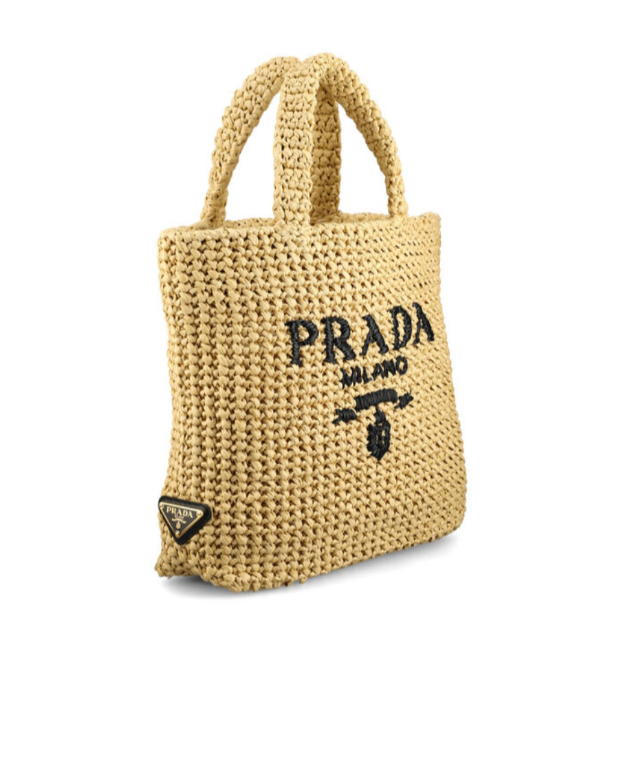 Shop Prada Small Crochet Logo Handbag In Nude