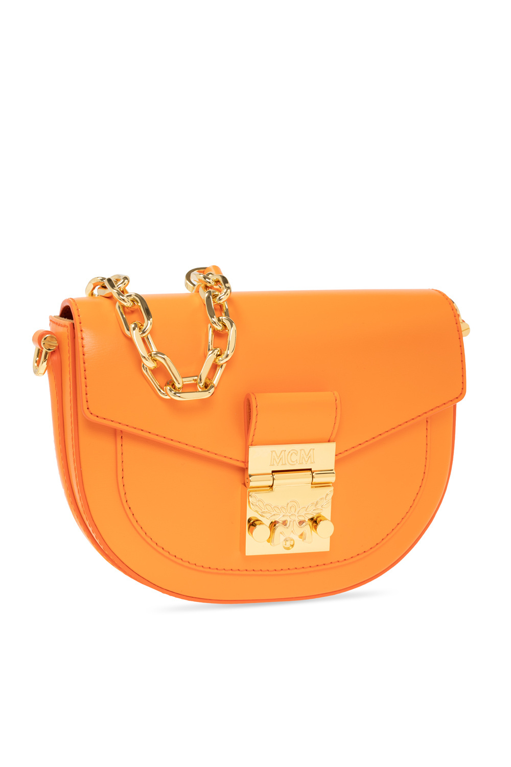 Mcm Concave Embossed Logo Satchel In Orange