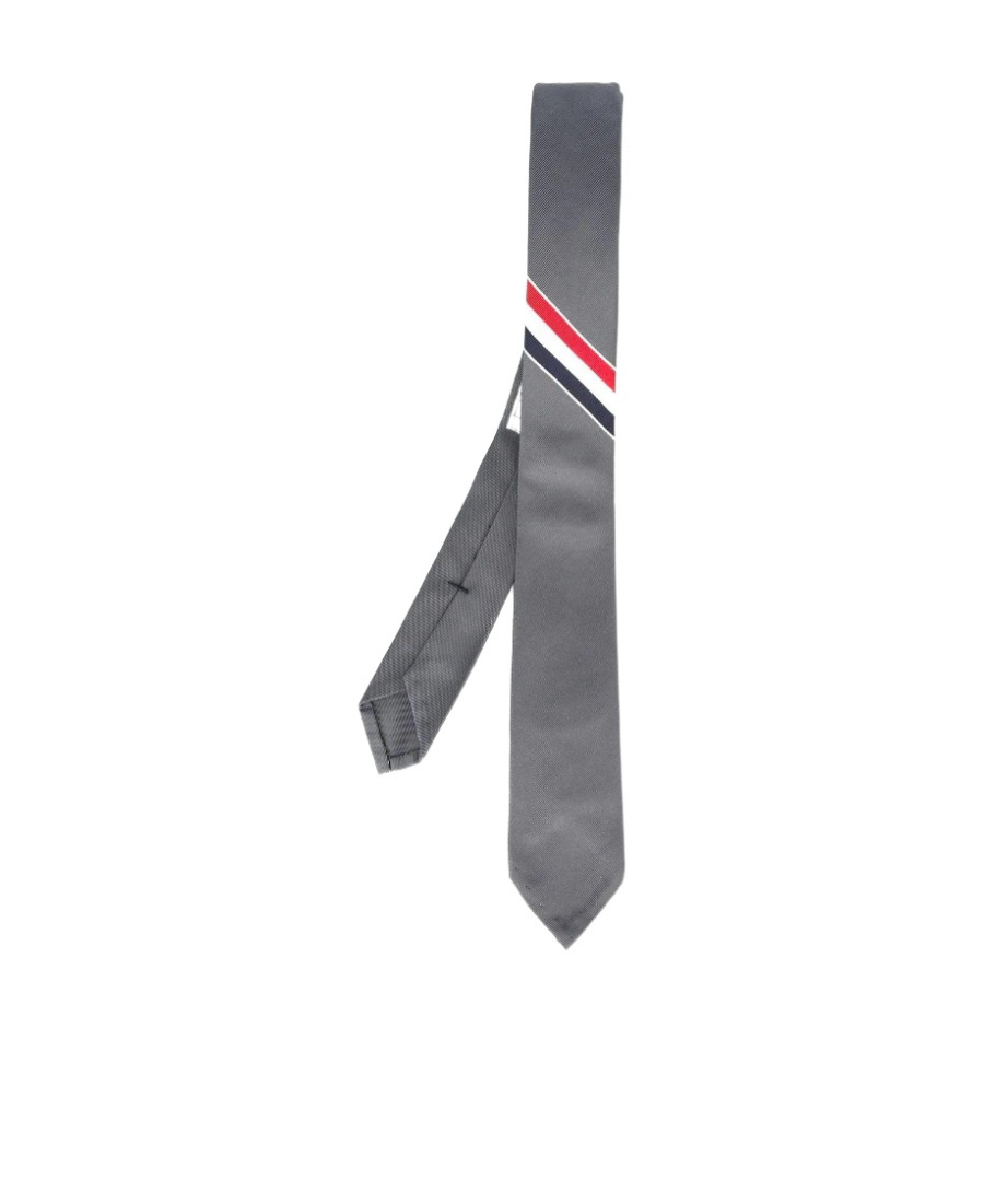 Thom Browne Rwb Stripe-jacquard Pointed-tip Tie In Gray