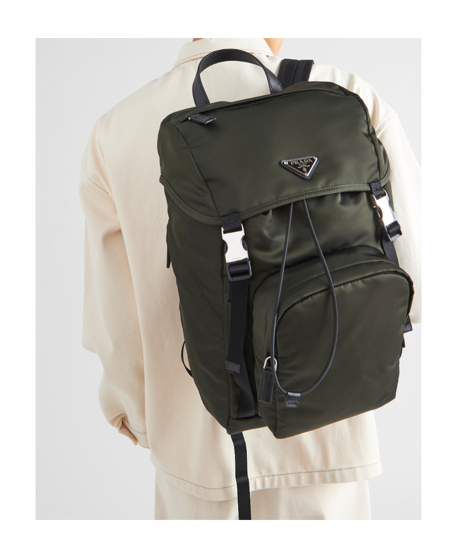 Prada Re-nylon Triangle Logo Backpack In Green