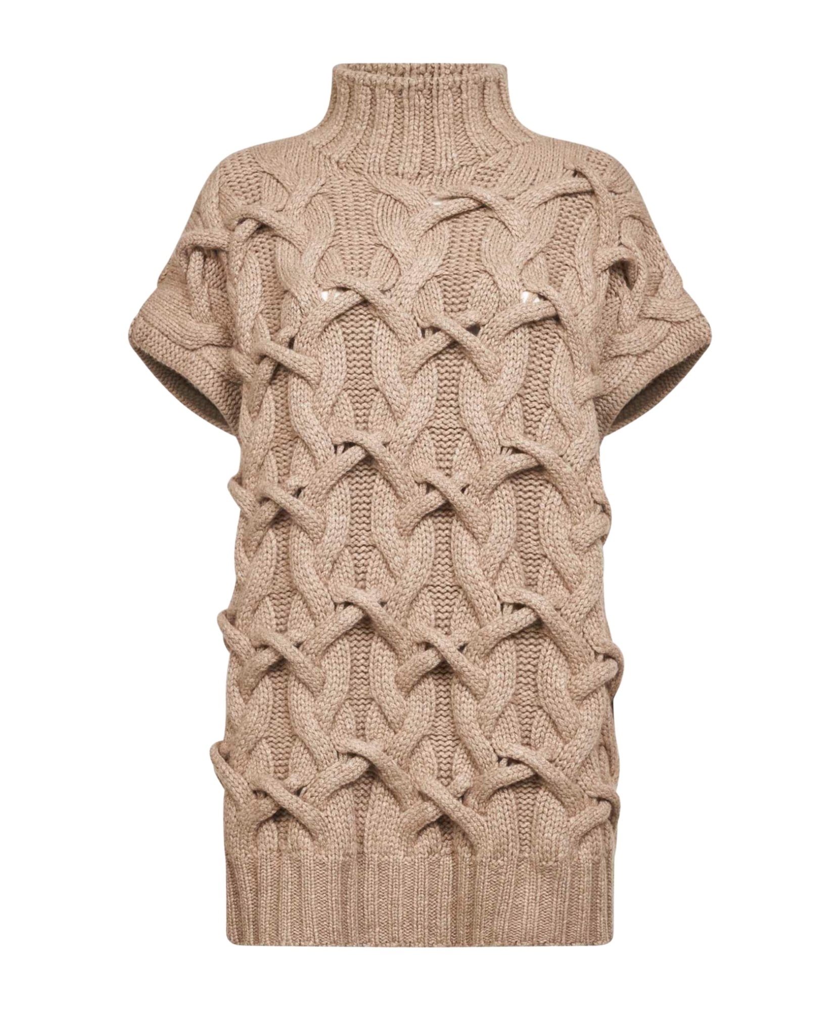 Brunello Cucinelli Women Beige Cashmere Feather Crisscross Cable Sweater In Brown