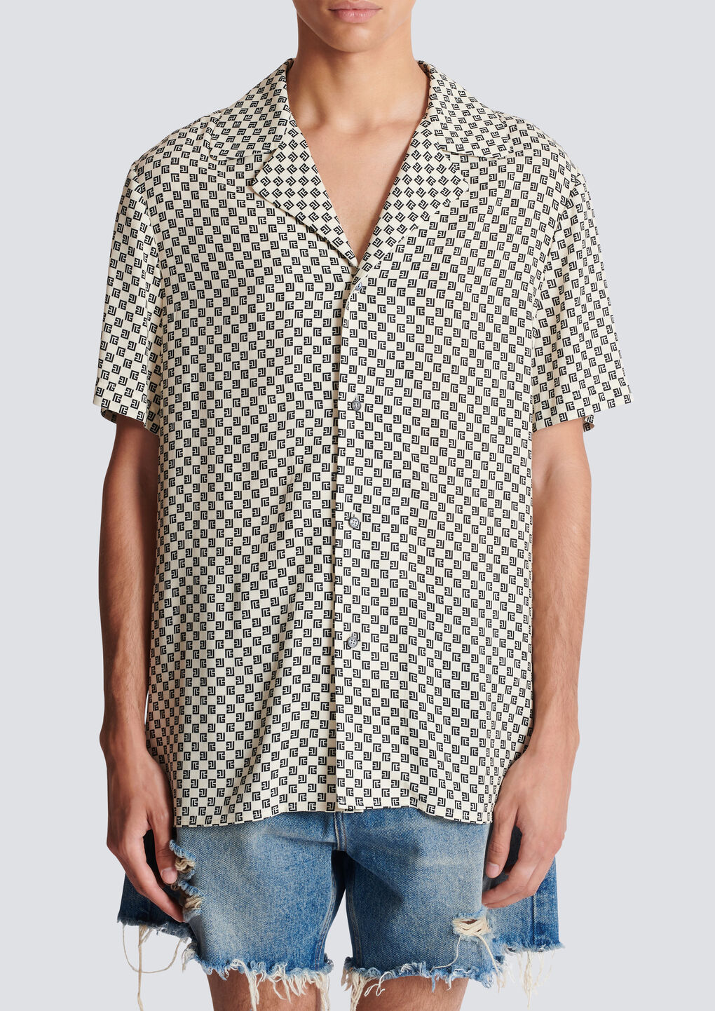 Balmain Monogram-pattern Satin Shirt In White