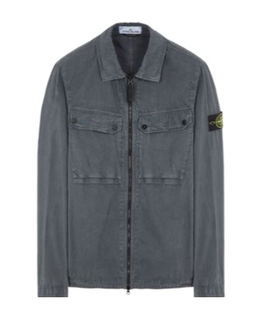 Shop Stone Island Compass Logo-patch Zip-up Shirt In Gray