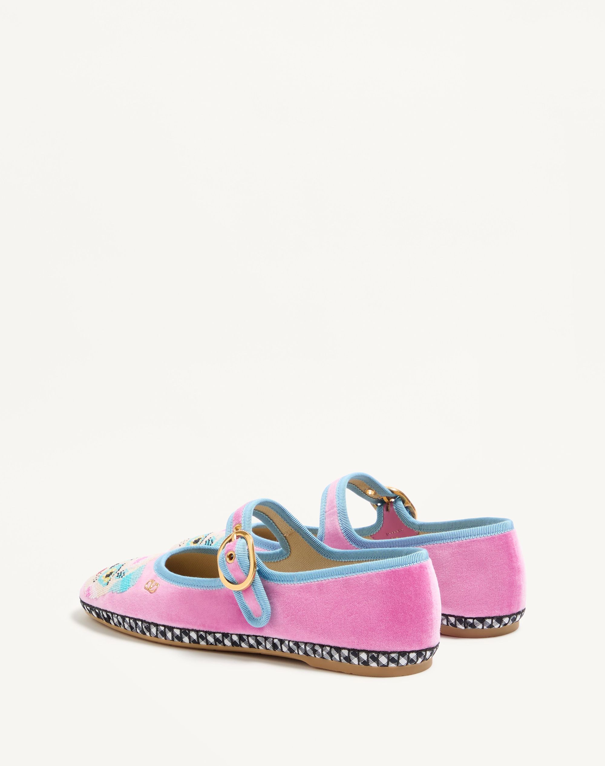 Valentino Garavani Mary-jane Endouce Velvet Ballerina With Le Chat De La Maison Embroidery Woman Pin In Pink