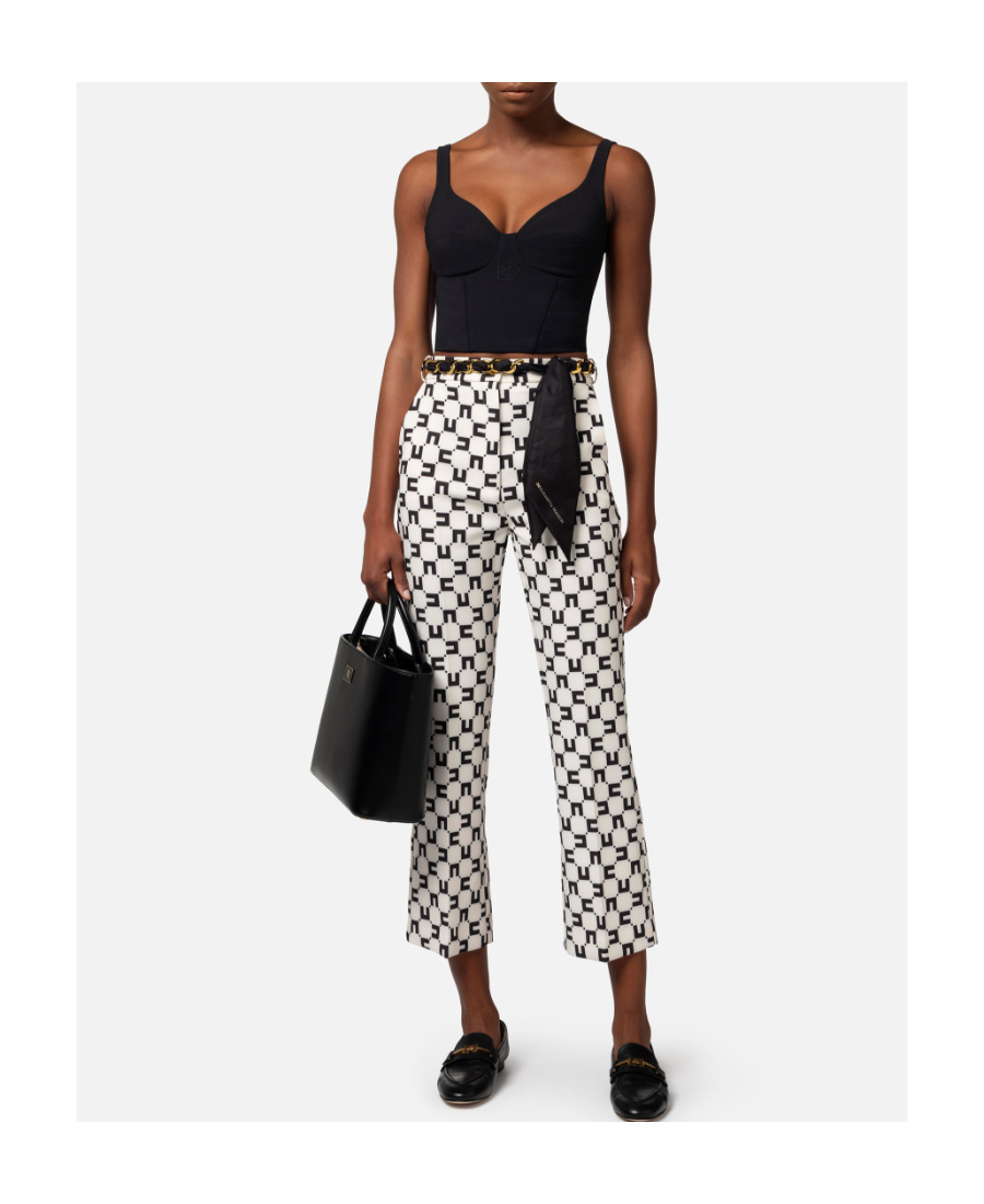Elisabetta Franchi Monogram-print Bootcut Trousers In White