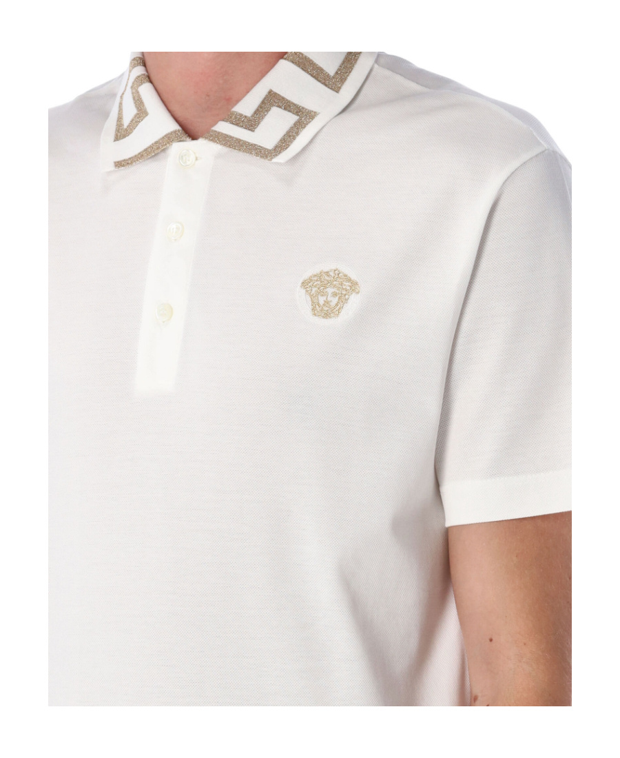 Versace Men Greca Polo Shirt With Short Sleeves In White