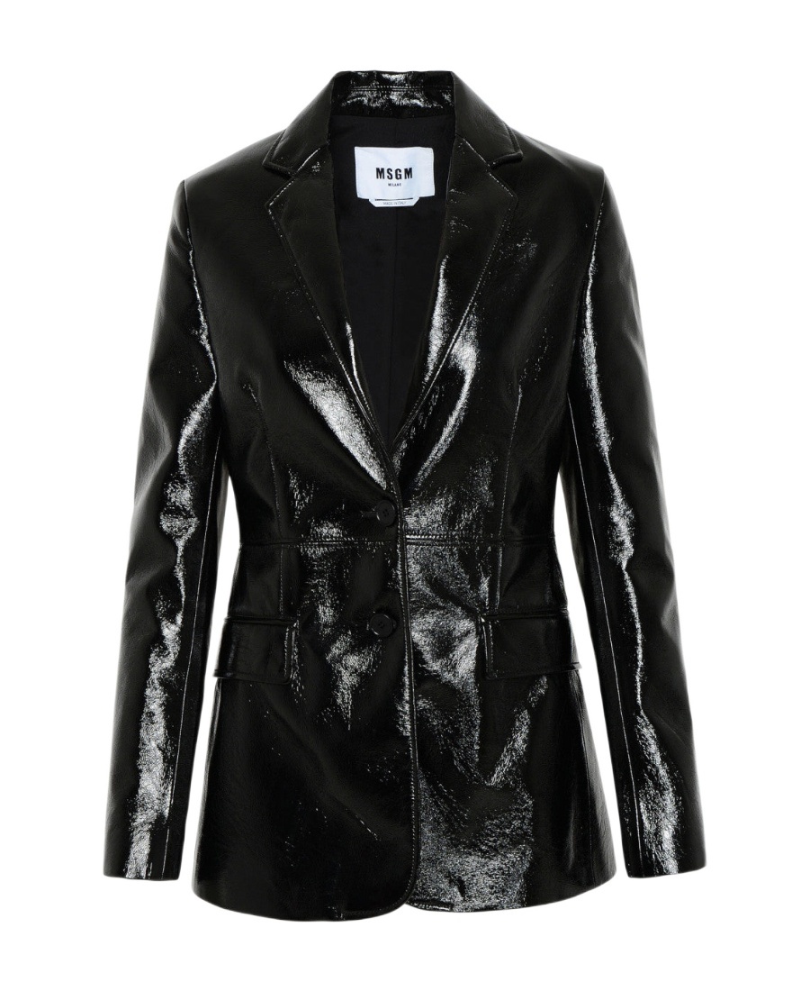 Msgm Faux-leather Single-breasted Blazer In Black