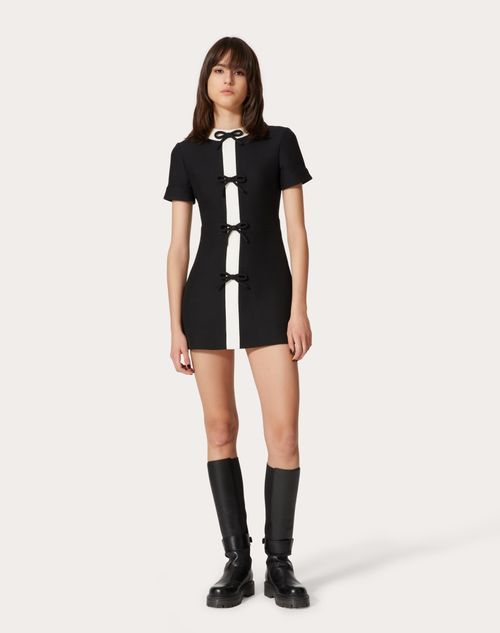 Valentino Bow-embellished Wool-silk Blend Minidress In Black