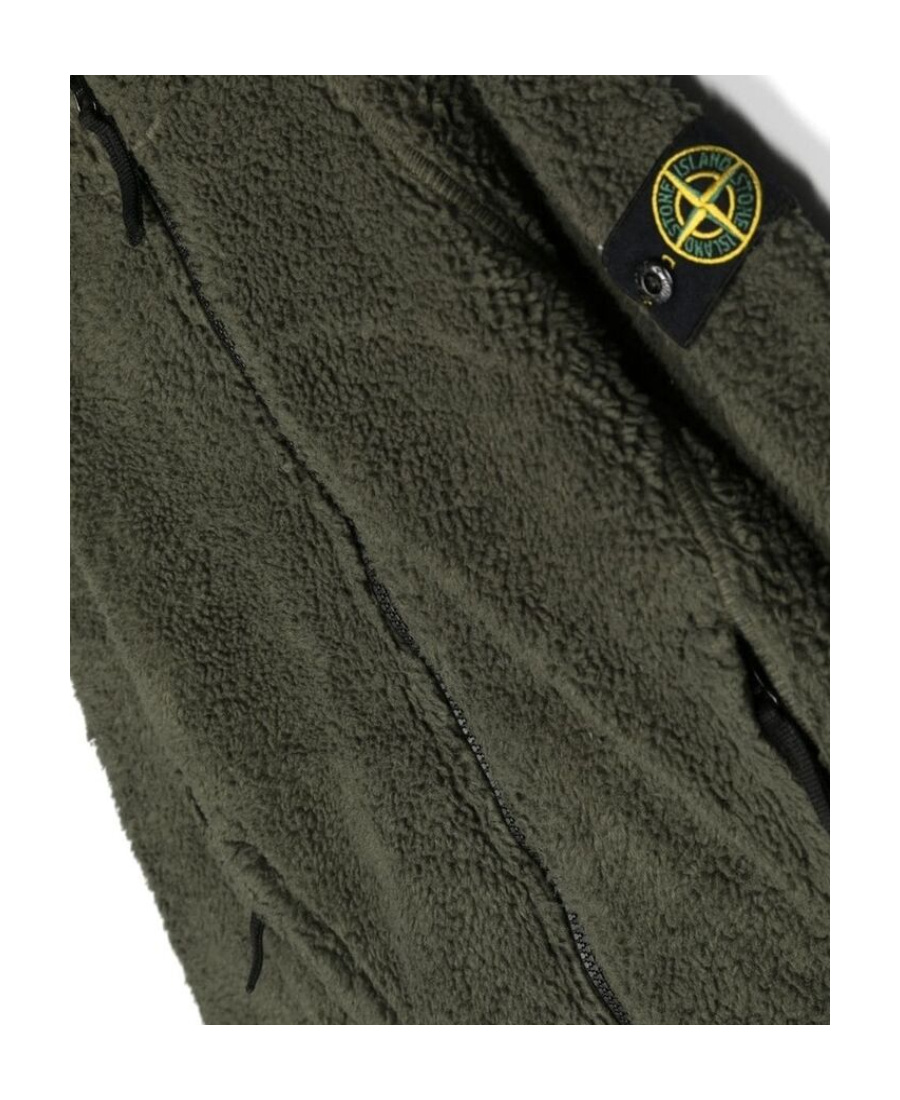 Stone Island Logo-patch Fleece Hooded Jacket In Green