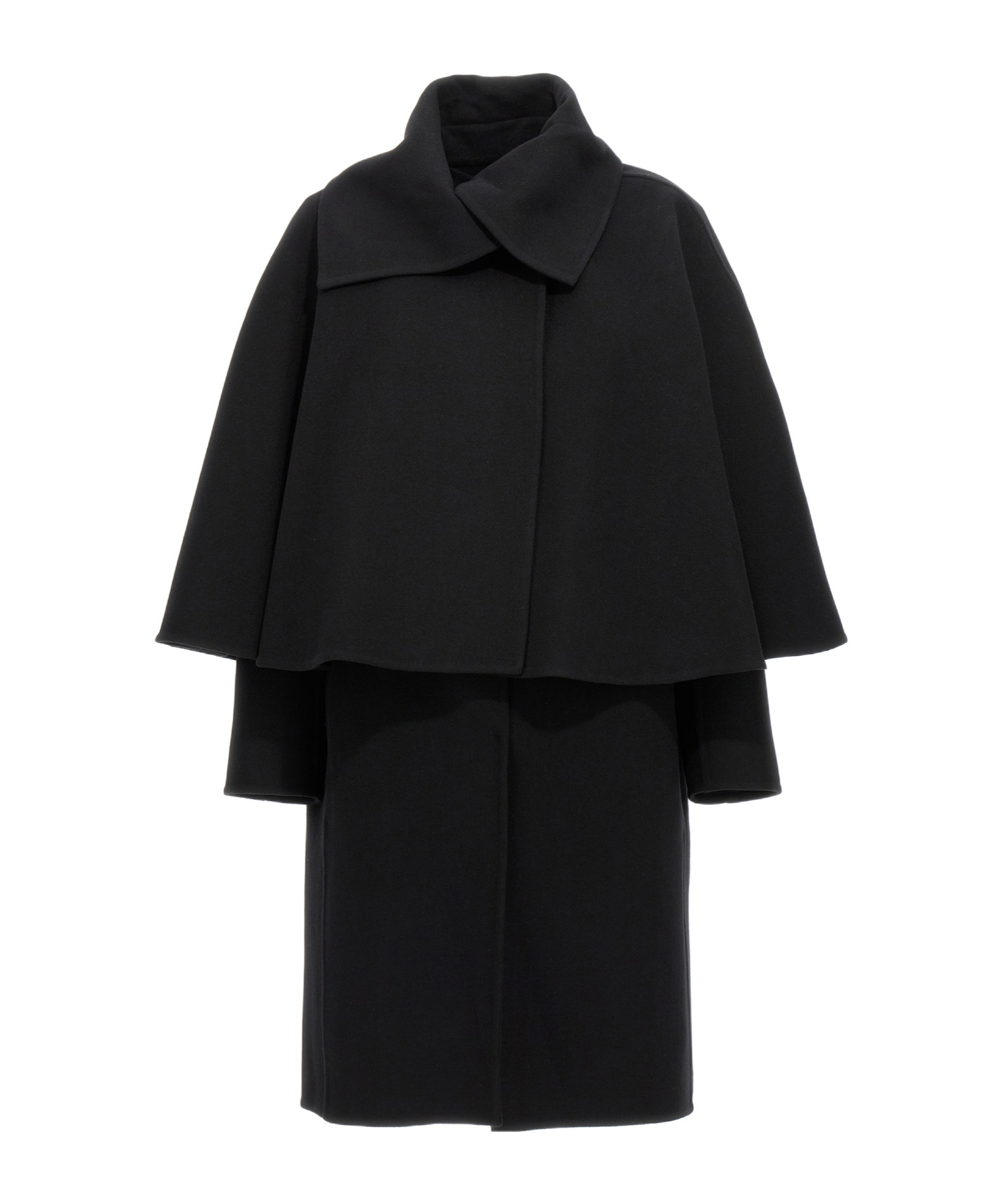 Chloé Cape Overlay Double-face Wool Cashmere Coat In Black