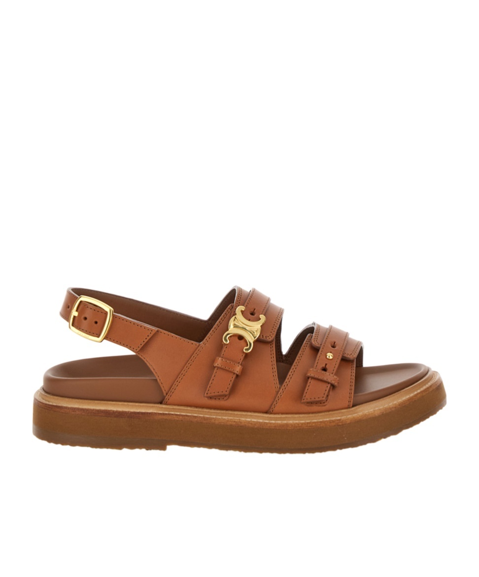 Celine Tippi Triomphe Calfskin Sandal In Brown