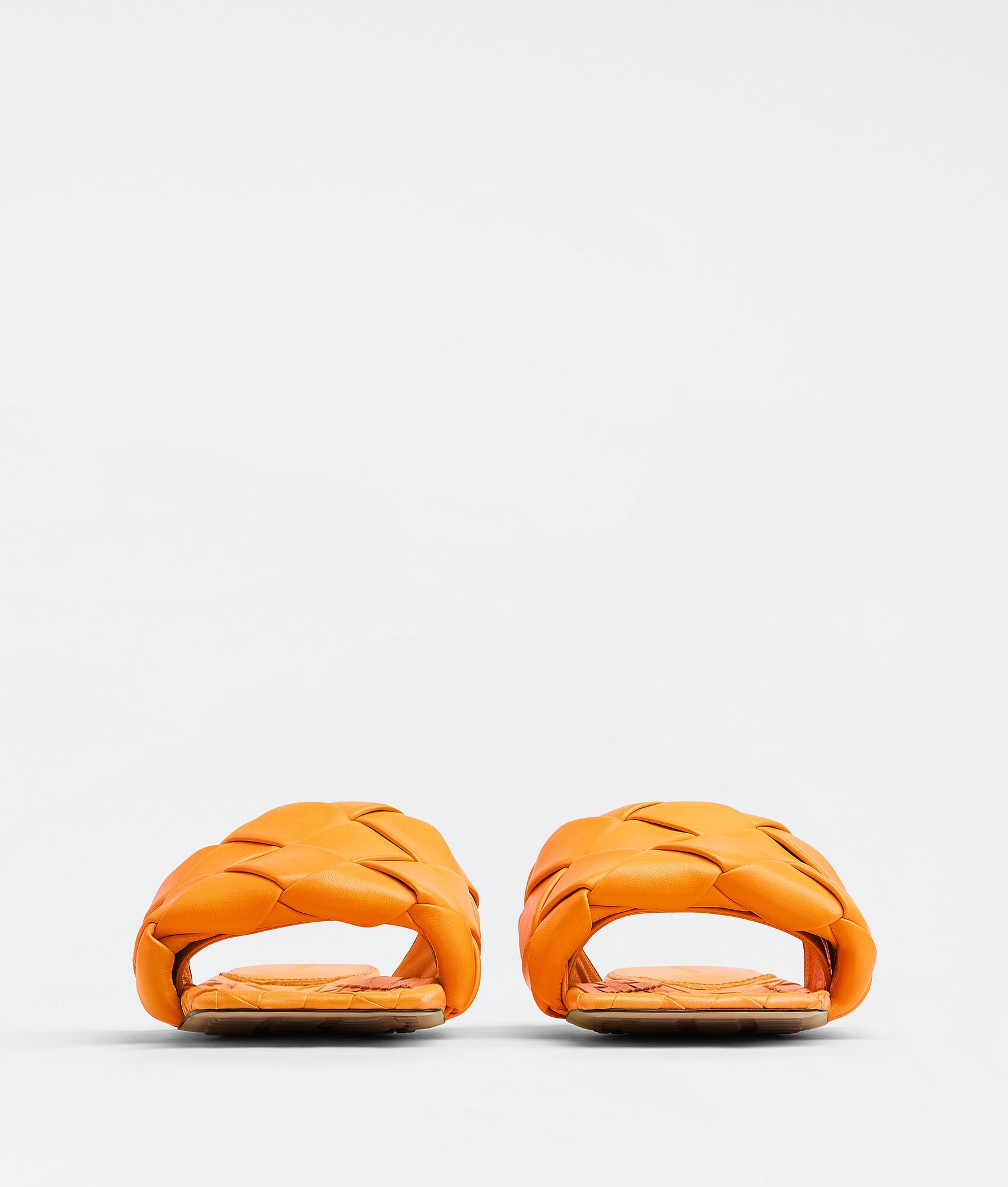 Bottega Veneta Orange Square Toe Leather Flat Sandals For Women In Orange