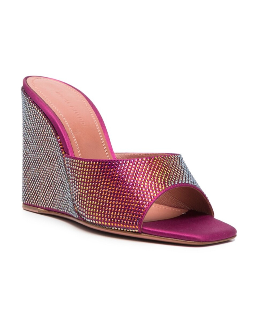 Amina Muaddi Lupita Crystal-embellished Satin Wedge Sandals In Red