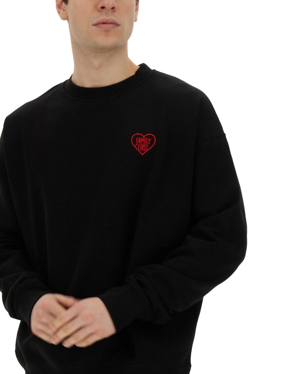 Family First Sweatshirt With Heart Embroidery In Black