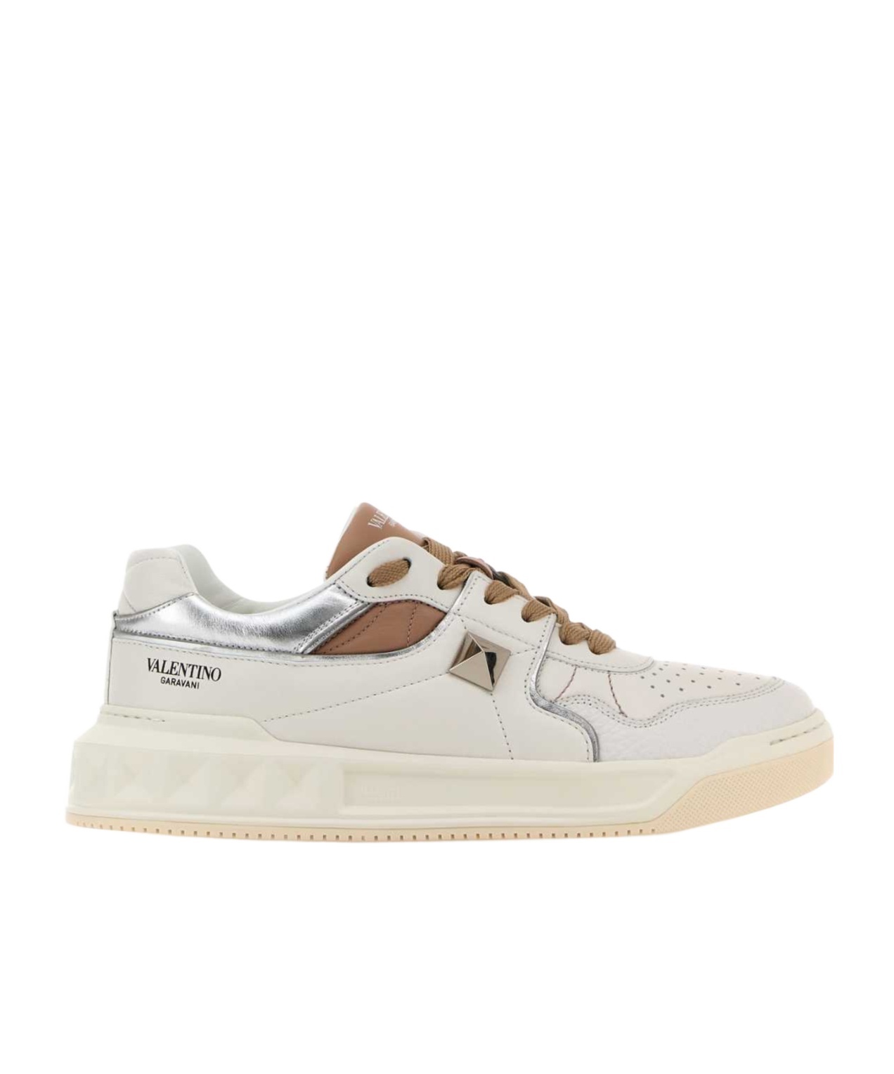 Valentino Multicolor Nappa Leather One Stud Sneakers In White