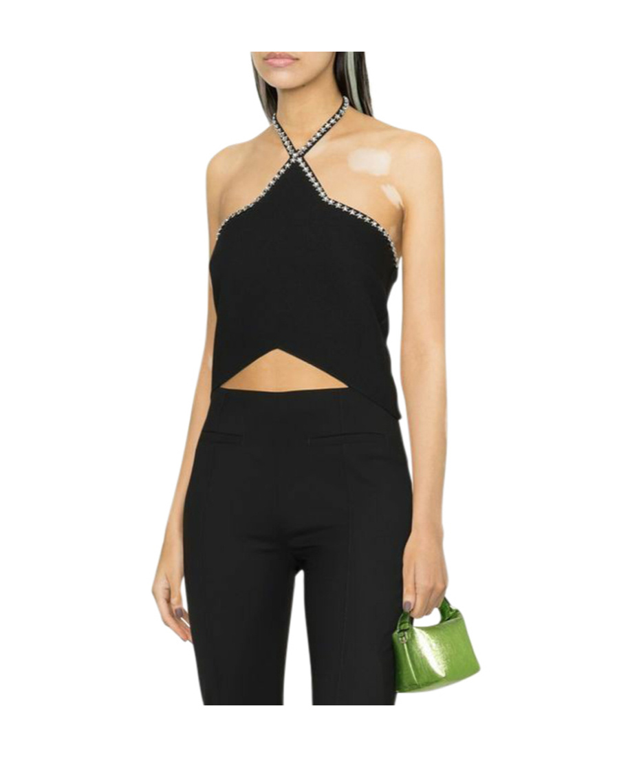 Msgm Crystal-embellished Halterneck Top In Black