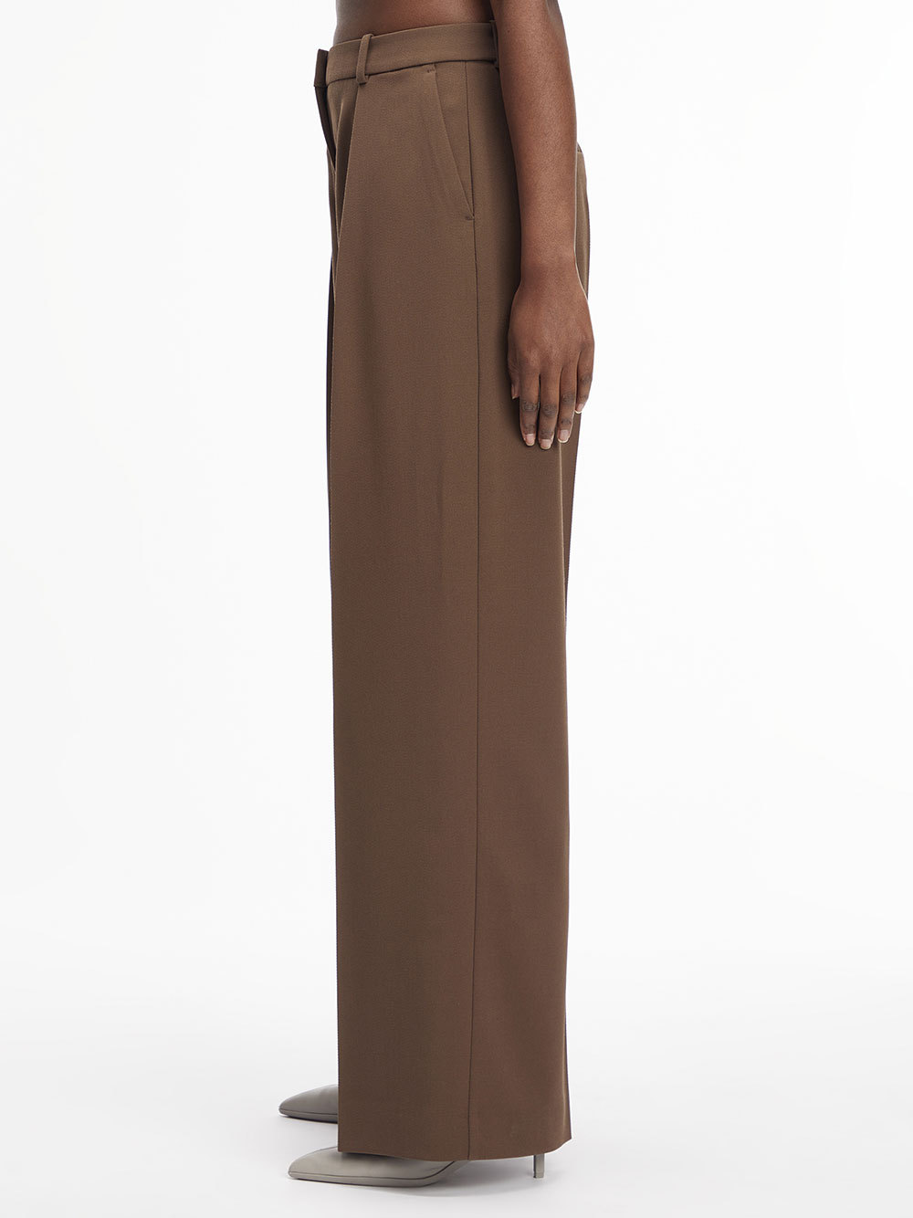 Shop Calvin Klein Wool Wide-legged Casual Trousers In Green