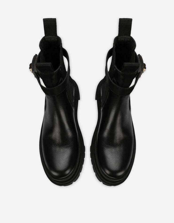 Dolce & Gabbana Calfskin Ankle Boots With Branded Strap In Black