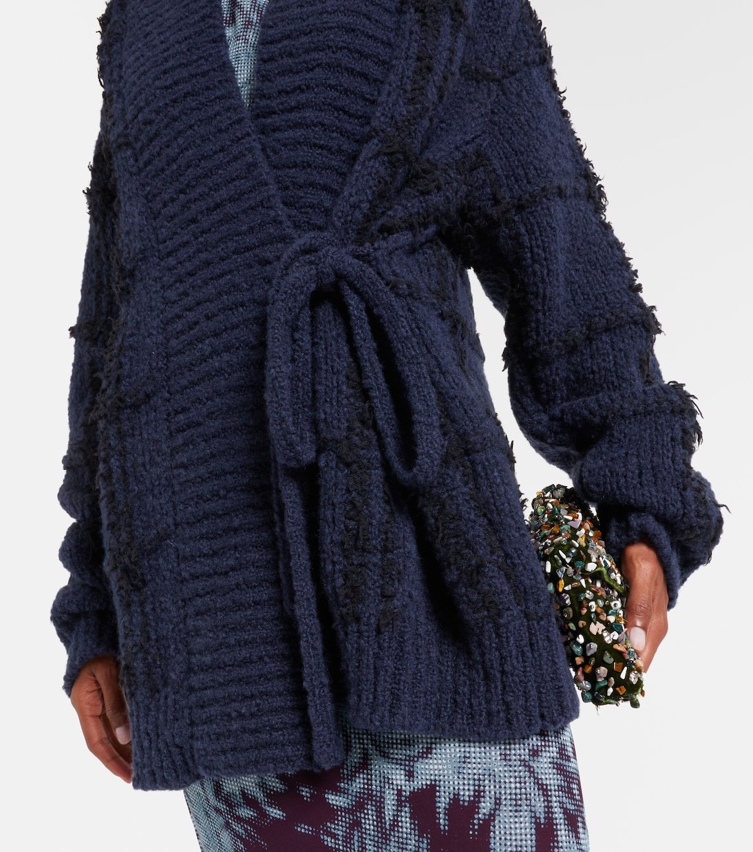 Dries Van Noten Checked Wool Cardigan In Black