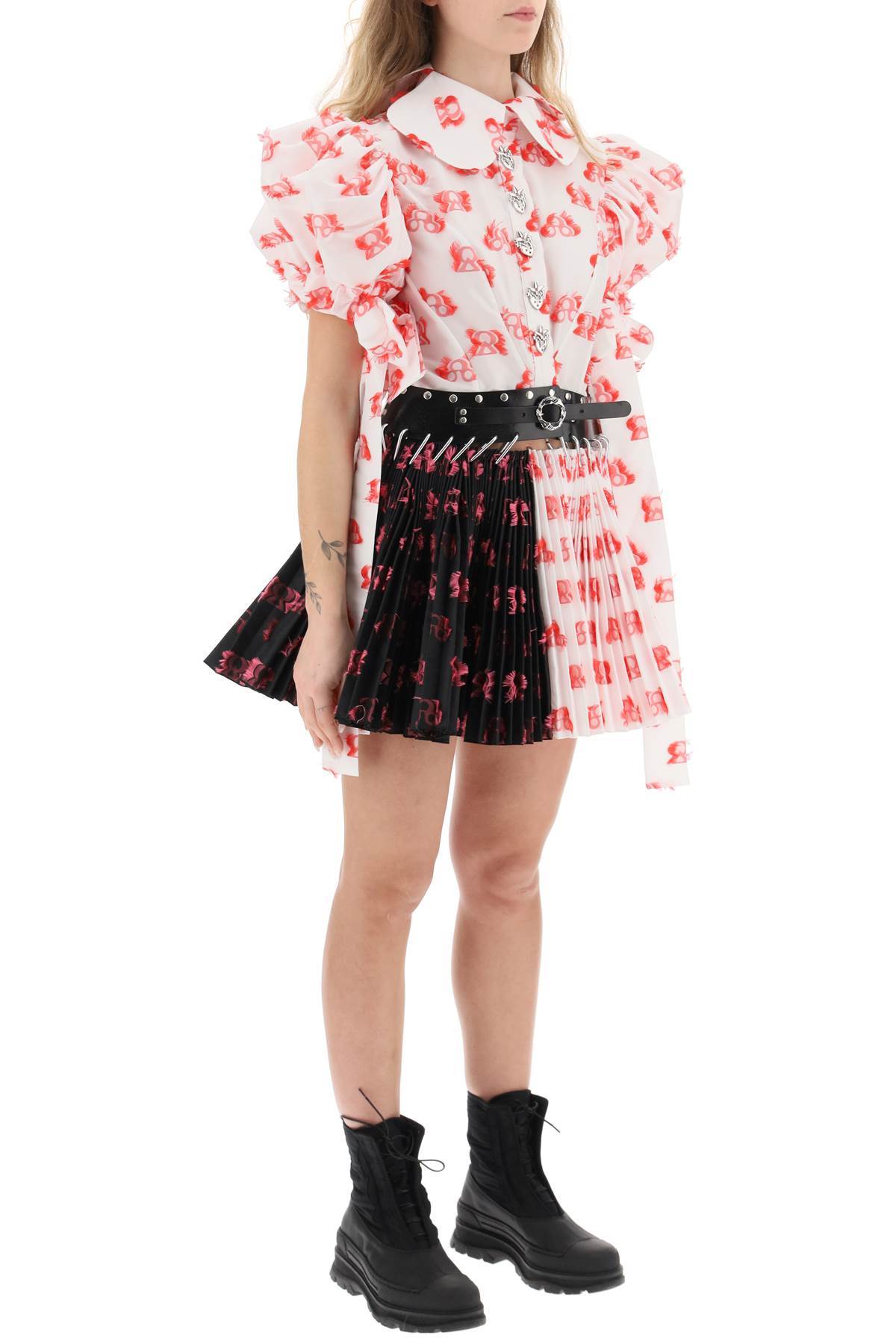 Chopova Lowena Apex Printed Puff-sleeve Pleated Mini Dress In White